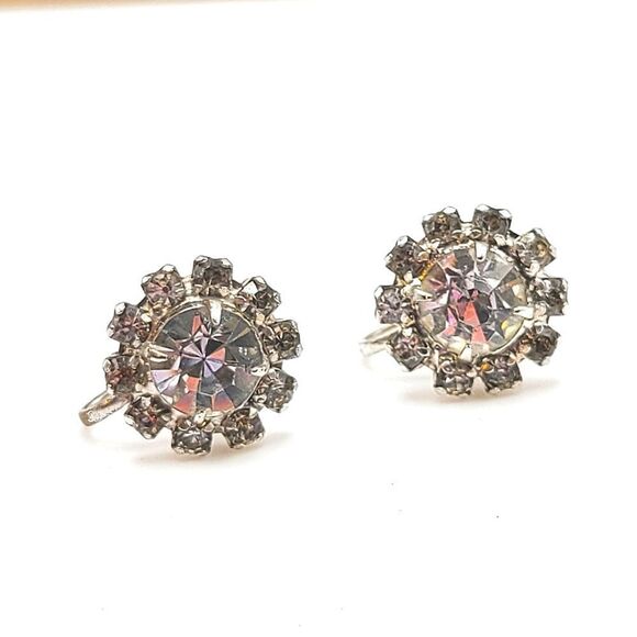Vtg Rhinestone Screw Back Earrings - Picture 2 of 4